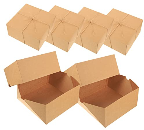 Beatifufu 6Pcs Kraft Paper Gift Boxes with Twine Decorative Packaging for Party Bridesmaid Proposal Wedding Birthday Elegant Brown Kraft Paper Present Packaging