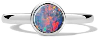 Liberty Angels – echter Schwarzer Opalring – Verstellbarer Damenring - Runder Edelstein in 925 Sterling Silber mit Weißgold Beschichtung - Opal Doublette aus Australien - Schmuck mit Geschenkbox