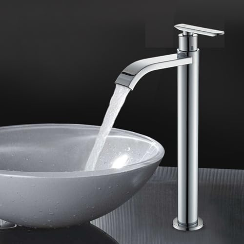 Miscelatore Lavabo Bagno Alto Cascata Rubinetto Singolo Monoforo Acqua Fredda Rubinetto Lavandino G1/2,Cromo Placcato