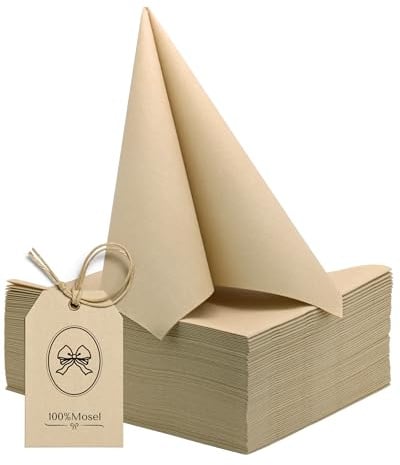 100% Mosel Airlaid Servietten, 50 Stück (40 x 40 cm), in Sand Beige | Stoffähnlich und beidseitig farbig – Premium Tischdeko für Hochzeit, Kommunion, Konfirmation, Taufe und Geburtstag