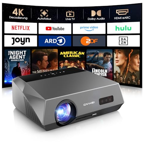 4K Smart Beamer Tageslicht mit eARC, Apps, Dolby Audio, WLAN/LAN, Bluetooth | 2+64GB, HDMI 2.1, 2300 ANSI LED Projektor, Autofokus, WiFi 6, 2 HDMI, HDR10 UHD für Heimkino, Outdoor Film, Spiel, Decke