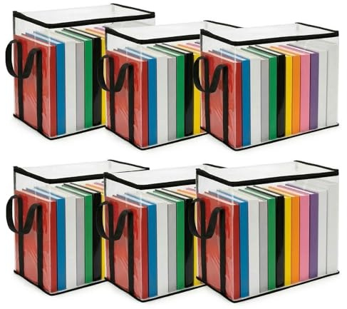 SUNNYNEST 6 Pack Storage Boxes with Lids, Foldable Transparent Plastic Storage Bins 34.9×21×30.1 cm, Stackable Book Storage Boxes for Clothes, Toys and Documents, Space Saving Organizer for Home