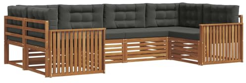 vidaXL Sofagarnituren 6 pcs Natur und Anthrazit Massivholz Akazie, Moderner Garten-Sofa, strapazierfähiges Terrassen-Set, Bequeme Sitzmöbel für Deine Lounge-Atmosphäre