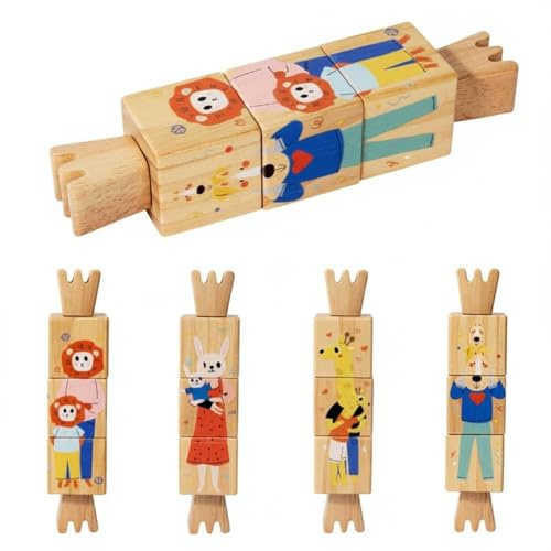 Qianly Holz drehpuzzle Tiere trainiert feinmotorik rotierendes würfelpuzzle pädagogisch wertvoll drehbares für Kleinkinder, Reisen, Stil 2