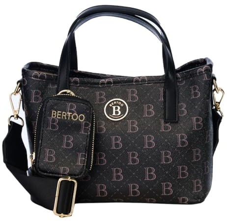 BERTOO Sara Umhängetasche Damen - Schwarz, Kunstleder, 25x17x10 cm | Italienisches Design