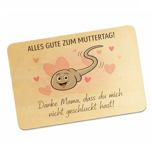speecheese Postkarte aus Holz Muttertag Spruch Danke Mama, lustig | Humorvolle Holzpostkarte als Grußkarte für Mama mit Spruch dass du mich nicht geschluckt hast. Beschreibbar, Kompaktbrief.