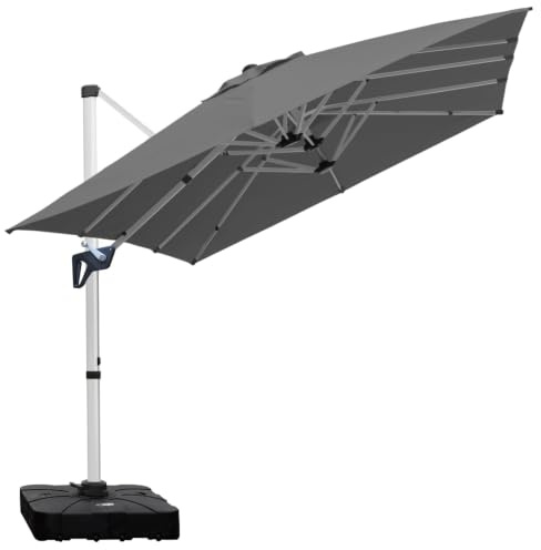 RANSENERS Ampelschirm Rechteckig 400 x 240cm, mit Schirmständer, Doppelsonnenschirm, Drehbar 360°, Neigbar 0°-90°, Extra-Dicker Gewebe, UV50+, für Garten, Terasse, Cafe, im Freien (Grau)