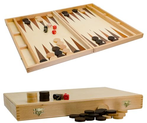 Reise Backgammon Holz Hochwertig | Master of Chess | Intarsien Buchenholz Backgammon Koffer 40 x 50 cm | Brettspiel und Dame Spielesteine für Kinder und Erwachsene