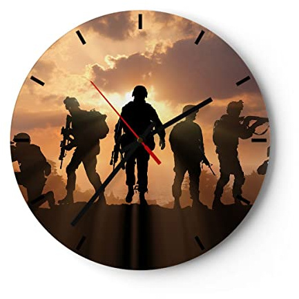 ARTTOR Moderne Glasuhr 40x40cm Rund Wanduhr Menschen Militär - 2962 | Armee Waffe Sonne Glas Analog Wanduhr Lautlos Wanddekoration Wohnzimmer Büro Küche Wanddeko Küchenuhr Geräuschlos ARTTOR