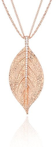 Ouran Long Necklace for Women,Leaf Pendant Necklace for Girls Gold and Silver Chain Necklace with CZ Crystal Multilayer Necklace (Rose Gold)