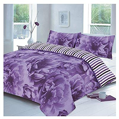 Excellent Hotel Quality Super King Size Floral Rose Lilac Duvet Cover Set Bedding Set with pillowcases - Super King Size