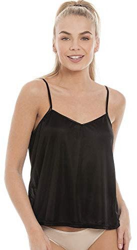 Camille Womens Various Satin Strap Luxury Cami Top 14 Black