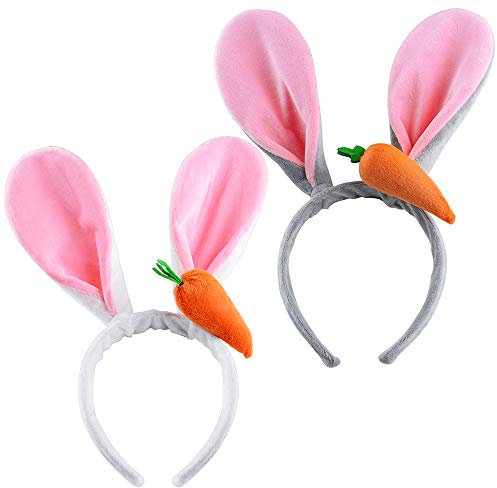 MEJOSER 2 PCS Serre-Tête Oreille de Lapin avec Carotte Bandeau Oreille de Lapin Cheveux Accessoires Fête de Pâques Decoration Fournitures de Cosplay Fête