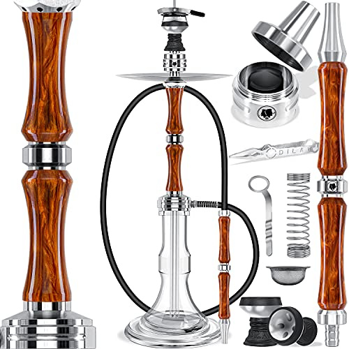 DILAW® Shisha Set Eclipse 79cm Edelstahl Wasserpfeife Profi Zubehör Hookah Komplett-Set inkl handgefertigtes Glas-Bowl, Acryl-Mundstück, Steinkopf, Molassefänger, Silikonschlauch, Kaminaufsatz & Zange