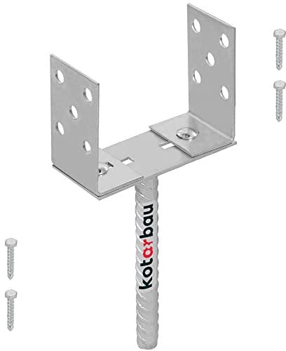 KOTARBAU® Support de Poteau à Visser en Forme U 80 – 120 mm Pied de Poteau Pied Poteau Reglable en U en Acier Galvanisé à Chaud Support Poteau Bois Fixation Poteau Bois Doré