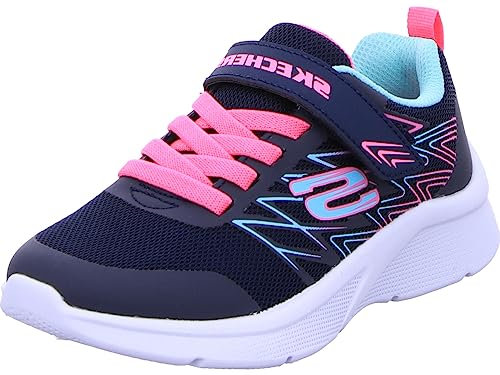 Skechers Girls Microspec Bold Delight Sneaker, Navy Mesh Hot Pink Trim, 2 UK