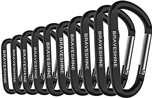 BRAVESHINE 10 Stück Karabiner, Karabiner mit gefederter Verschluss, D Form Karabiner Set,Schlüsselanhänger Karabinerhaken für Camping, Angeln, Wandern oder Reisen(Schwarz)