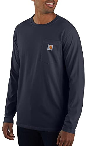 Carhartt Men's T-shirt Force Relaxed Fit Midweight Long Sleeve Pocket T Shirt, Navy, XXL UK