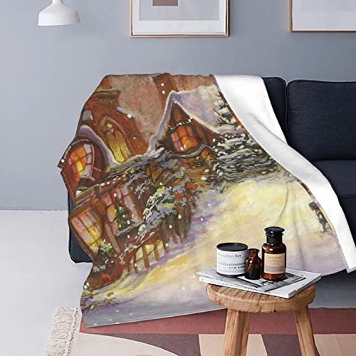 KDLKLKSS Flauschige Kuscheldecke 180X200Cm Weihnachten Häuser Landschaft Hochwertige Flanell Wohndecke XXL Super Weiche Und Kuschelige Decke Als Tagesdecke Bettüberwurf Sofadecke Für Couch