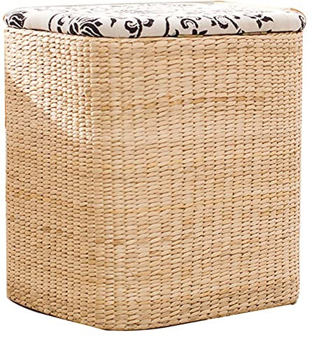 MRDAER Fußhocker Amp s Square Pouffe Fußhocker, Rattan Lagerung Fußhocker für Balkon Schlafzimmer Eingangshalle Lagerung,Holzfarbe,40Cmx34Cmx45Cm