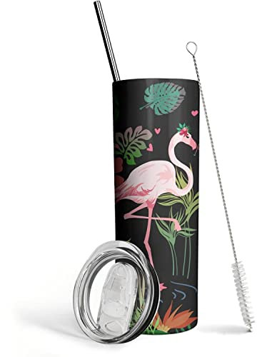 Gobelet flamant rose – Cadeau pour femme et adulte, cadeau rose pour femme – Décoration de flamant rose – Peluche de flamant rose – Grand gobelet en forme de flamant rose – Tasse de 591 ml avec paille