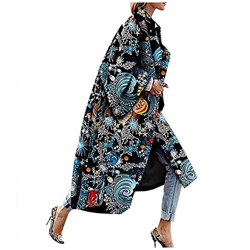 Damen Lange Mantel Elegante Trenchcoat Langarm Jacke Revers Winterjacke Winter Warm übergangsjacke Windbreaker Winddicht Softshelljacke Neuheit Druck Wintermantel Business Blazermantel