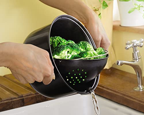 MySmartBuy 3 in 1 Cooking Pot 20cm-3L Saucepan with Removable Strainer Sieve Ideal for Boiling,Steaming,Cooking-Use with Gas,Electric and Ceramic Hobs-Vegetable Steamer Pot or Pasta Pot,Black,3222419