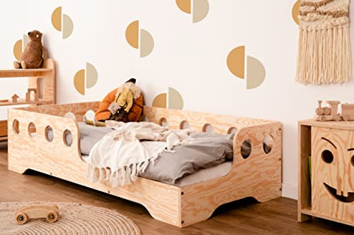 smartwood TILA 5P Kinderbett 80x160 | Montessori Bodenbett mit Lattenrost & Rausfallschutz | Für Jungen & Mädchen | Sicheres und Robustes Holzbett für Kinder ab 3 Jahren