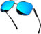 KANASTAL Groß Sonnenbrille Herren und Damen Retro Klassische Polarisiert Sonnenbrille mit Premium Quadratisch Metallrahmen UV400 Schutz, Grau Rahmen Blau Gläser