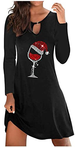 Sumuqi Weihnachtskleid Damen Elegant Langarm Minikleid Weihnachtskleider für Damen Frühlingskleid Damen Einfarbig Kleider Frauen Kleid Christmas Dresses Meine Bestellungen Anzeigen Schwarz 3XL