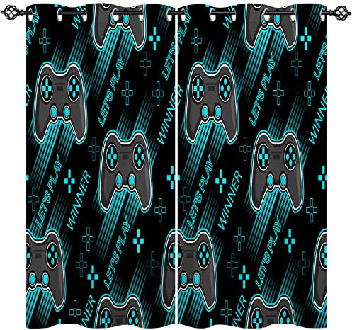 ANHOPE Gamepad Curtains Eyelet 80% Blackout Room Darkening Curtains with Video Game Joystick Controller Print Pattern Privacy Window Drapes for Kids Boys Bedroom Living Room 46 x 54 Inch Drop 2 Panels