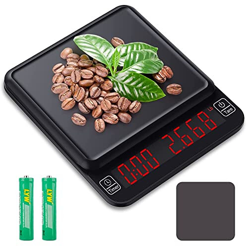 Kaffeewaage mit Timer Espresso Waage 3kg/0,1g Digitale Feinwaage Coffee Scale Multifunktionale Küchenwaage mit LED-Anzeige mit Tara Funktion Barista Waage Lebensmittelwaage (inklusive Akku)