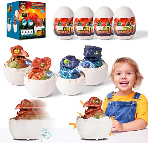 VATOS Dinosaurier Spielzeug Ostereier - Dinosaurier Auto für 2-6 Jahre alte Kinder, 4 Pack Jurassic Dino Playset Pull-back Cars mit Sound Lichter Geburtstag Ostern Stuffers Geschenk für Mädchen Jungen