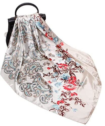 FAIRYGATE Schal Weiß Seidenschal Damen Elegant Bandana Damen Kopftuch Quadrates Bedrucktes Halstuch Satin Seidentuch Schal 73021