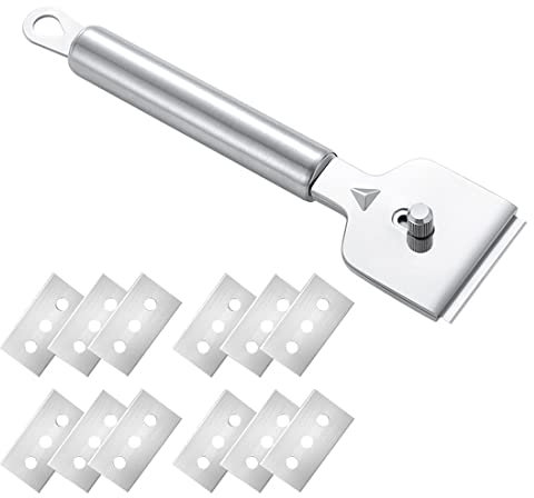 TSLRSA Ceranfeldschaber Metall - Schaber Ceranfeld mit 12Pcs Ersatzklingen, Glasschaber Ceranfeld, Kochfeldschaber, Ceranfeld Kratzer Entfernen, für Reinigung Von Backofen, Induktionskochfeld, Herd