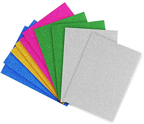 Cartoncino glitterato formato A4, confezione da 10 fogli di cartoncino standard A4, 5 colori tra cui viola, rosa, argento, verde e blu, per progetti, arte e artigianato