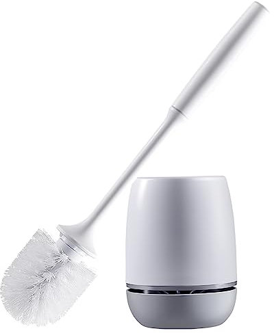 Toilet Brush, Toilet Bowl Brush and Holder Set for Bathroom, Toilet Cleaning Scrubber Brush for Bathroom for Deep Cleaning with Stiff Plastic Bristle, Ventilated Holder, Wall Mount Hook (Grey)
