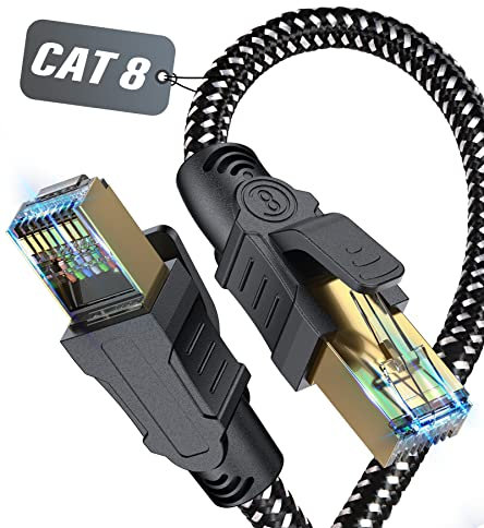 MAXGROUP Cat 8 LAN Kabel 15m, 40Gbps 2000MHz Netzwerkkabel S/FTP Ethernet Hochgeschwindigkeits Gigabit RJ45 Nylon Geflochtener Patchkabel mit Vergoldung, für PS5 PS4 Router Modem TV Switch Laptop