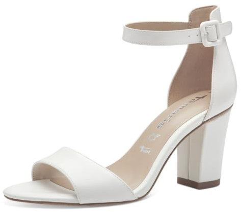 Tamaris Damen Sandalen mit Absatz Leder Blockabsatz Sommer; WHITE/weiß; 38 EU