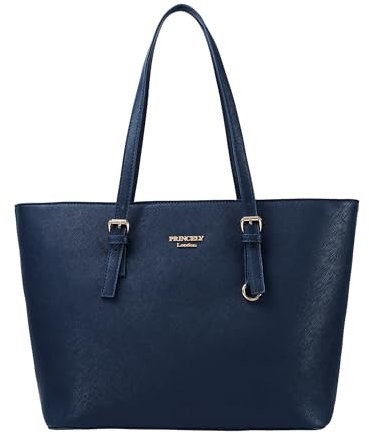 Princely London Shopper Beverly Medium - Stylische Handtasche Damen - Geräumige Shopper-Tasche mit Reißverschluss & Innenfächern - Dunkelblau