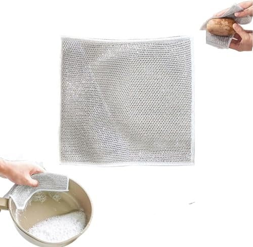 YXRRVING 5/10PCS Multifunctional Non-Scratch Wire Dishcloth,Microfiber Dish Cloths,Resuable Wire Dishwashing Rags for Wet and Dry,Scrubs & Cleans for Dishes, Sinks, Counters, Stove Tops, Easy Rinsing