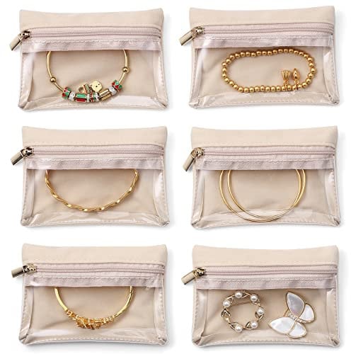 Vlando 2025 Reise Schmucktasche, Schmuckbeutel Klein, Transparente Samtbeutel-Reißverschlusstaschen, Organzasäckchen, Schmuck-Etui für Frauen, Mädchen, Geschenk, 6 Stück