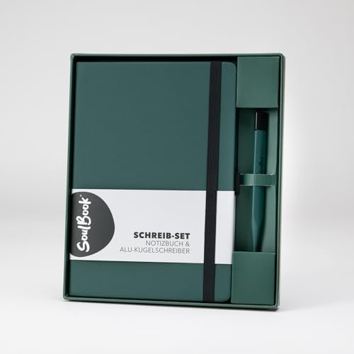 Soulbook Notizbuch mit Kugelschreiber, Geschenkset, A5 dotted Punktraster, 176 Seiten, PU-Hardcover - Cover Forest Green