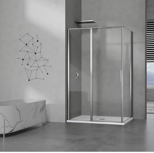 GRAND VERRE Cabine de douche en L 140x90 avec élément fixe et porte pivotante en verre 6mm anticalcaire