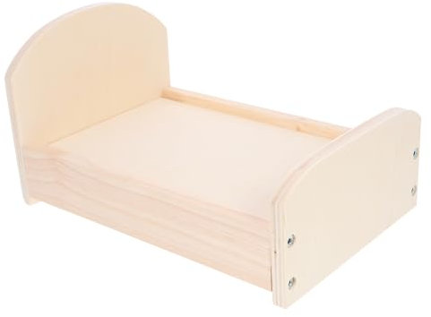 Vaguelly Puppenbett Kleines Holzbett Puppenhaus-holzbett Miniatur-puppenhausmöbel Spielset Zur Puppenhaus-doppelbett Miniatur-holzbett Mini-holzbett Kleines Bettspielzeug Holzfarbe Zubehör