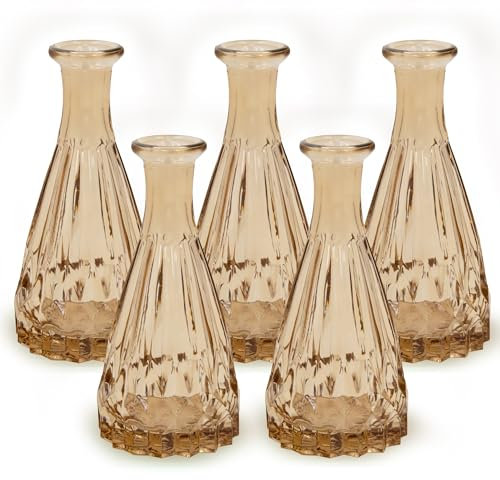 Blümelhuber 5X Kleine Vase Glas Deko Hochzeit - Vase Klein - Vase Modern - Boho Hochzeit Deko Frühling - Pflanzen Deko Trockenblumen Set - Boho Deko (Taupe)