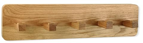 Natuhr Garderobenleiste Wandgarderobe Garderobe aus Holz stabile Wandhaken Hakenleiste Kleiderhaken - Line - Eiche massiv geölt (5 Haken - 12 x 50 cm)
