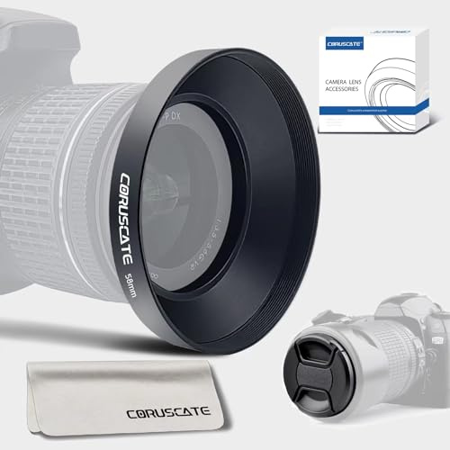 58mm Universal Metal Lens Hood,Wide Angle Lens Hood Compatible All 58mm Brands Camera lens(and easy to install and remove)+1pcs 58mm Lens Cap+1pcs Lens cleaning cloth (58mm)