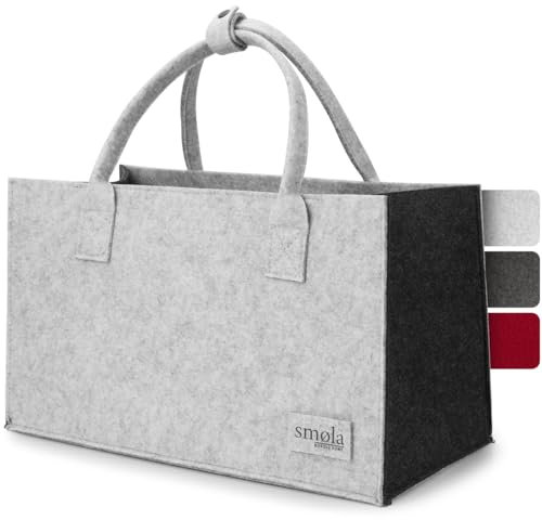 smøla Filztasche - Einkaufstasche faltbar I Innenfach mit Reißverschluss I Tragetasche Henkeltasche Markttasche, Filz Tasche Shopping-Bag I Edelgrau & Anthrazit