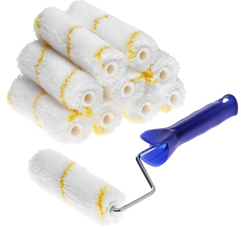 QWORK®® Lot de 10 mini rouleaux de peinture 110 mm avec manche ergonomique - pour travaux de peinture et de rénovation